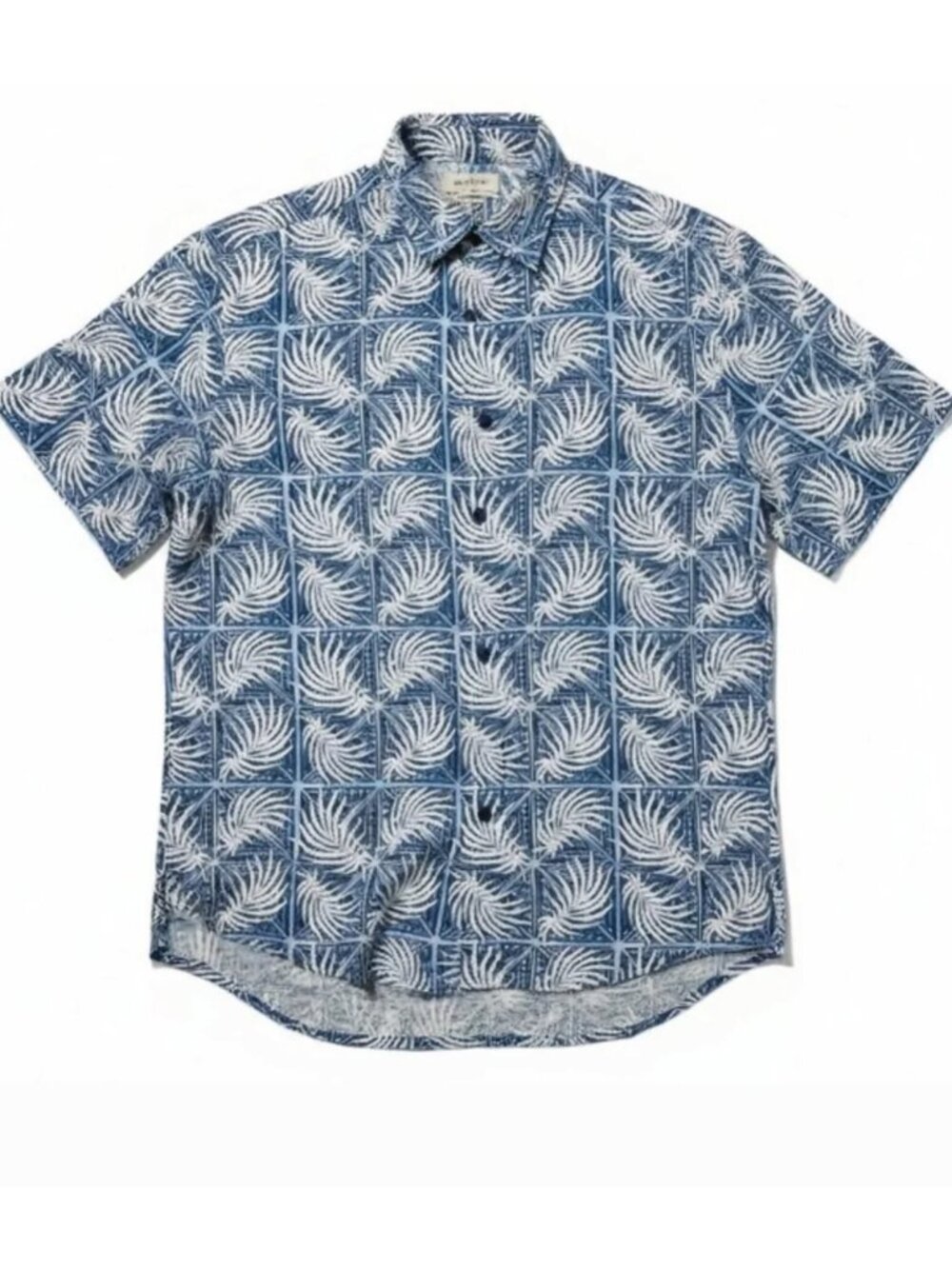Nat Nast Camp Shirt Men's Large Blue Fern Leaf Silk Blend Hawaiian Resort